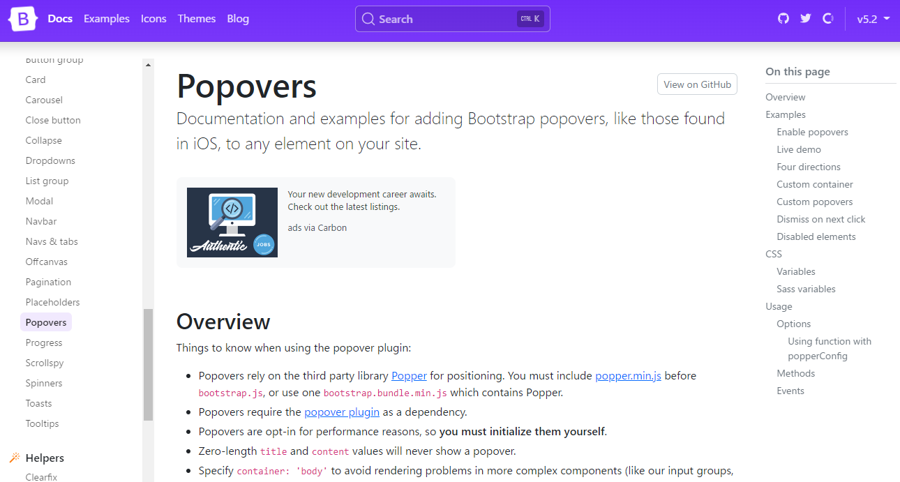 【Bootstrap5.2】Popoversのオプション